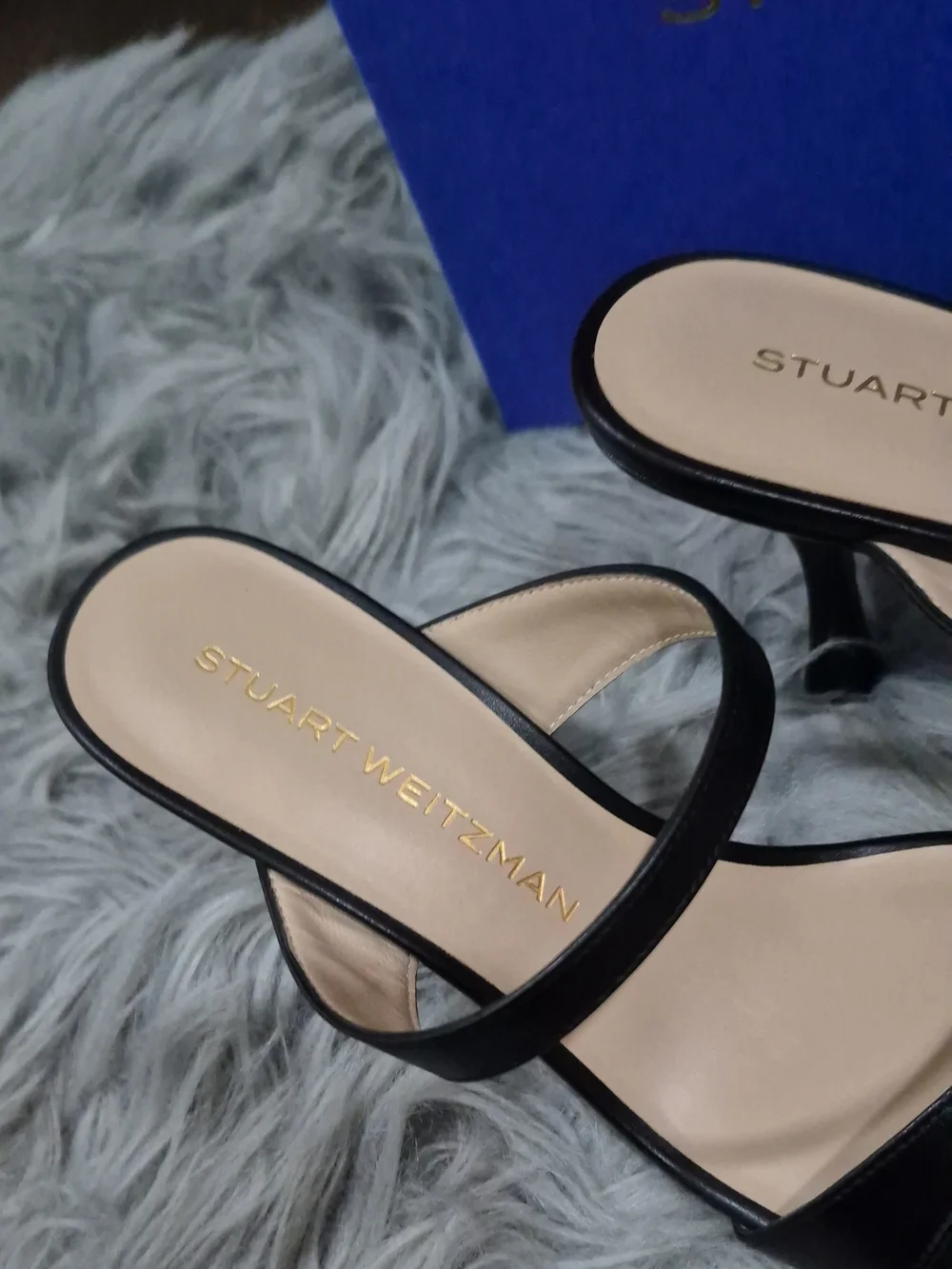 STUART WEITZMAM Nudist Slide 85 Black Suede Strappy High-Heel Sandals Size 7.5B